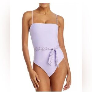 ☀️Aqua Swim Bloomingdale’s, Small One-Piece Lavendar Swimsuit w/ Belt $98 NWT
